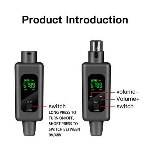 Sistema Microfono Wireless 2.4G Adattatore Convertitore Microfono XLR Trasmettitore Automatico UHF per Microfono Dinamico Cablato 48v 2