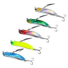 5Pcs Long Cast Sequins Fishing Lures with Hook, Hard Metal Spinner Baits, 3.5 Inch, Durable Artificial Baits for Freshwater