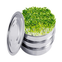 Stainless Steel Sprouting Kit with 2 Mesh Trays and Lid for Healthy Microgreens Growing