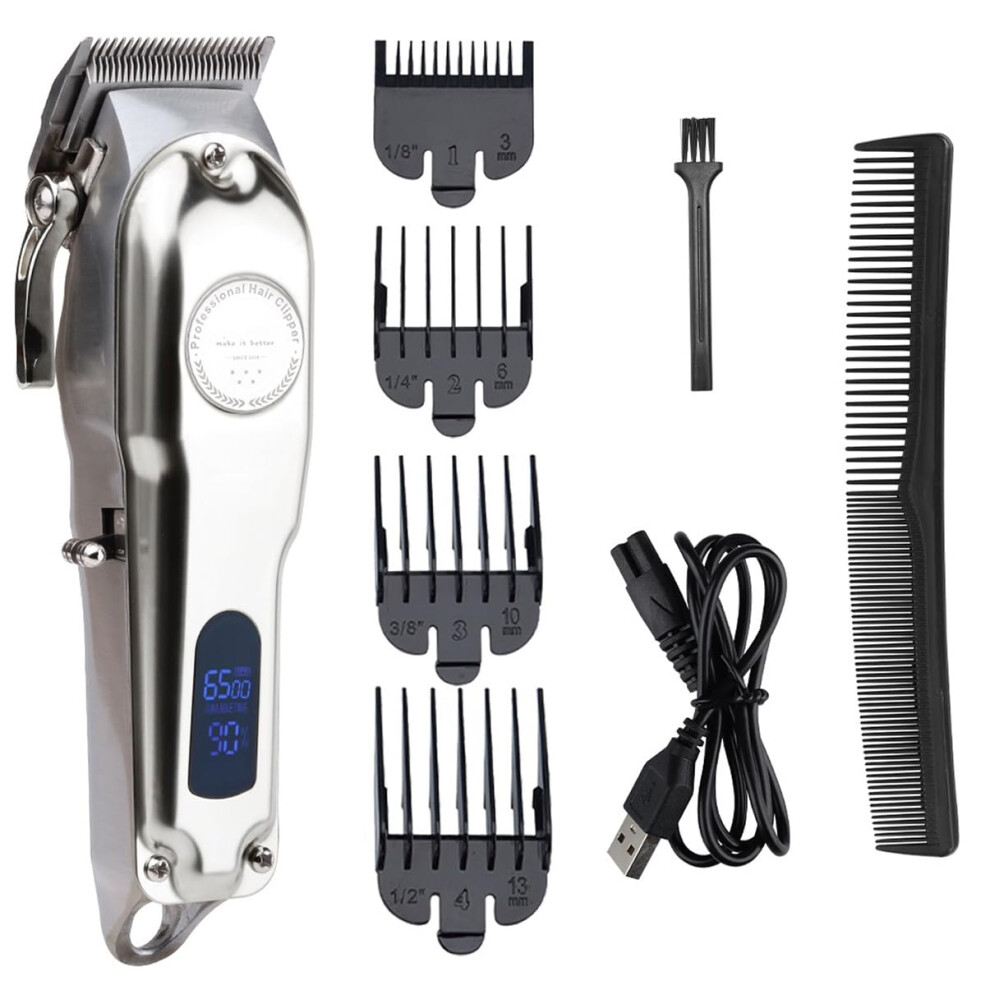 Silver Mens Hair Clippers With Speed Motor, Cordless Rechargeable Hair Trimmer For Thick Hair,