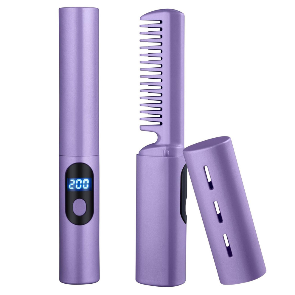 Cordless Ceramic Hair Straightener Brush with 3 Temperature Settings for Instant Smooth Hair Purple
