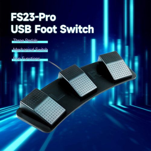 FS23-Pro USB Triple Foot Switch - Mechanical, Customizable, 37.5x12x4cm