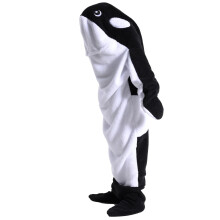Whale Blanket Hoodie, Wearable Fleece Sleeping Bag with Whale Tail, Cozy Onesie for Adults, Size L Black