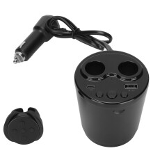 Caricabatterie da auto regolabile 4 in 1 con cavi retrattili, porte di ricarica rapida, trasmettitore FM, Bluetooth, chiamate in vivavoce, presa per
