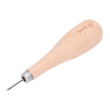 3mm Beech Wood Stitching Awl for Leather Punching, Ergonomic Steel Handle