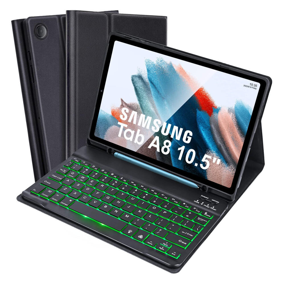 Keyboard Case With 7Color Backlit Detachable Keyboard And S Pen Holder For Samsung Galaxy Tab A8 10.5 9382693249555
