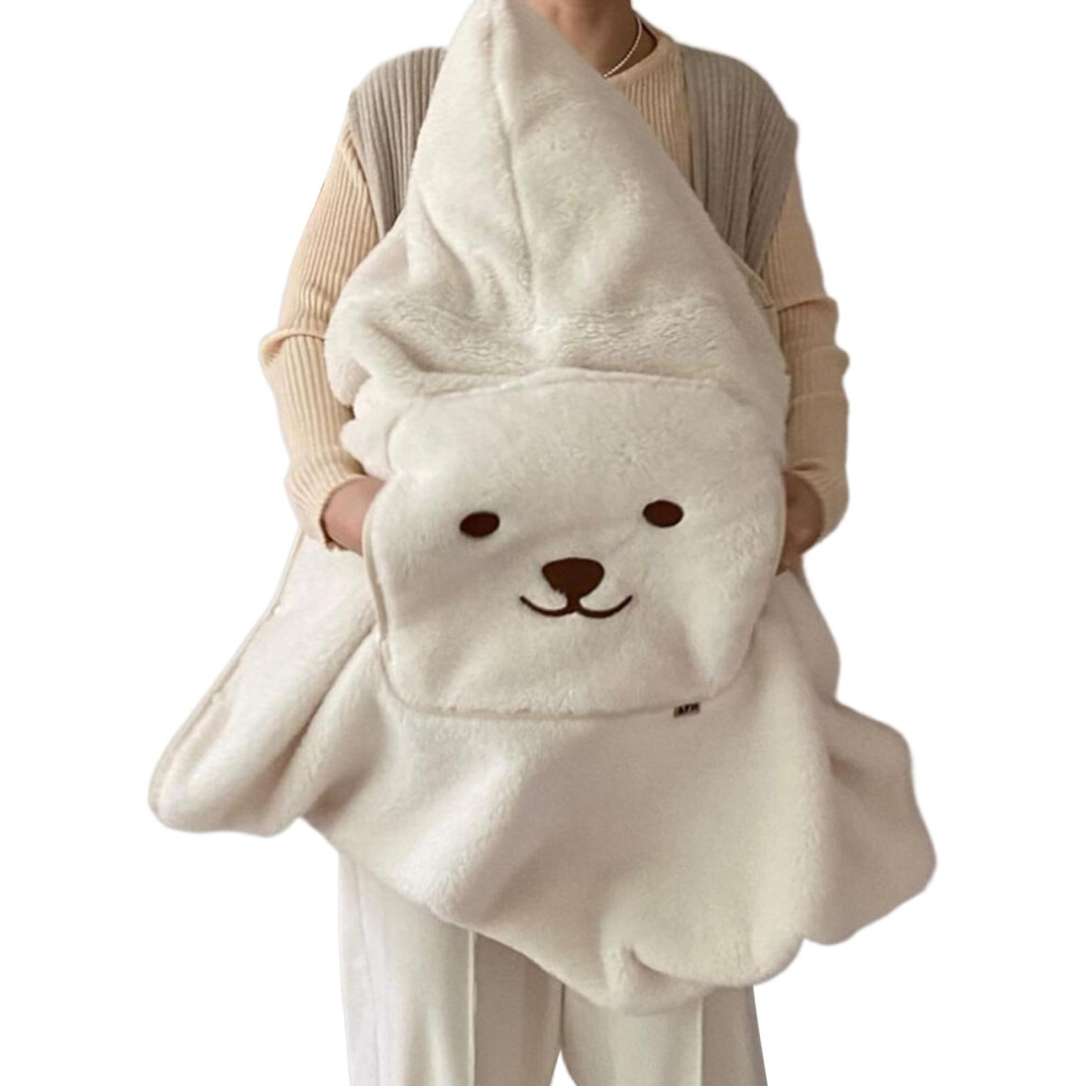 Warm Windproof Baby Stroller Blanket with Lambfaux wool Insulation for Newborn Pushchair Beige Bear