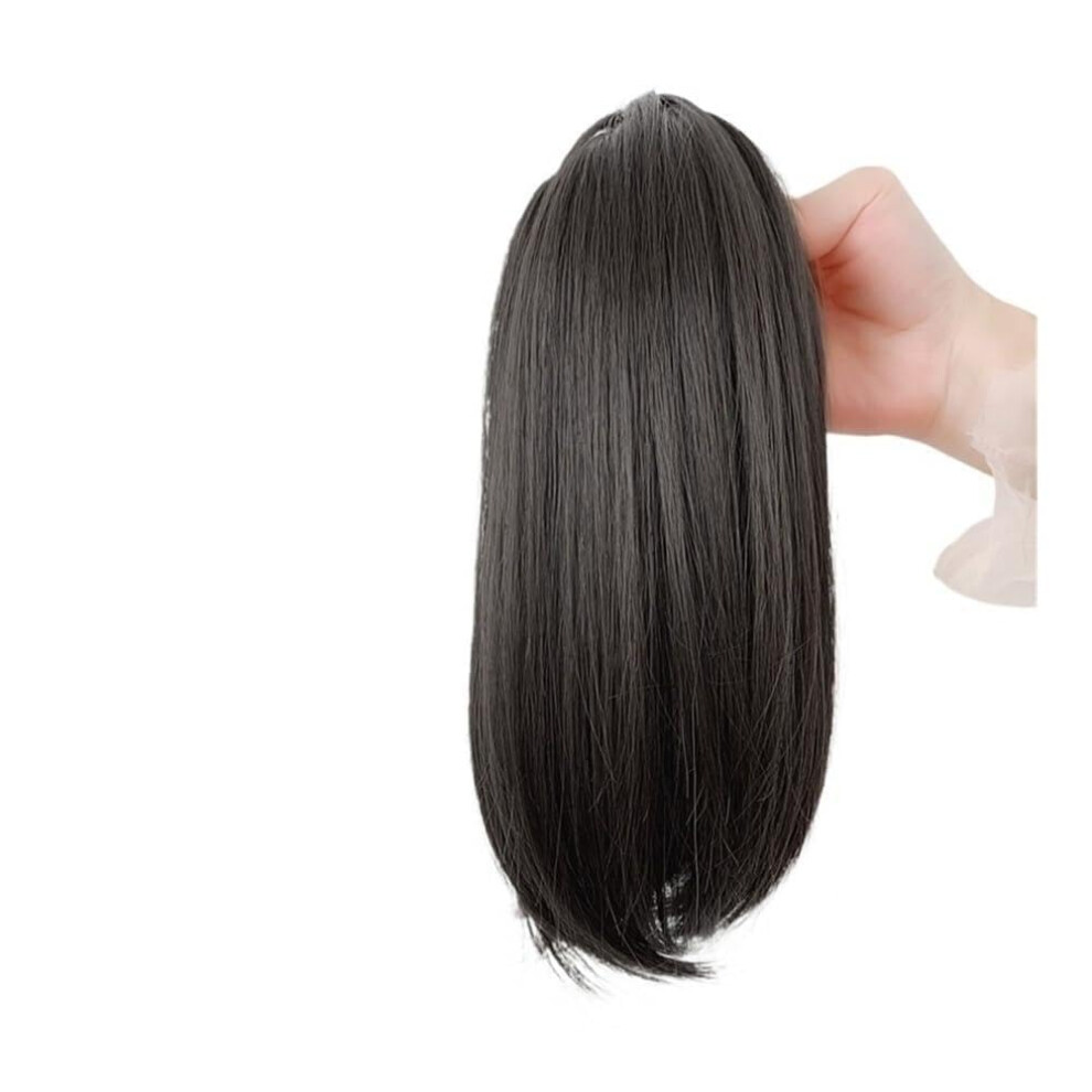 Unisex Ponytail Extension 12Inch Short Straight Clipin Ponytail With Claw Clip Heatresistant Brownblack