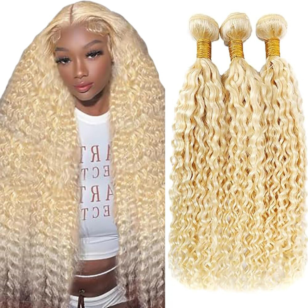 Unisex Water Wave Extension Human Hair Bundles 613 Blonde Doubles Weft 100% Virgin Hair 3 Bundles 300G 8A 32 Inch