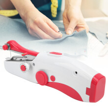 Portable Handheld Sewing Machine, Double Needle, Red, 24.5x7cm