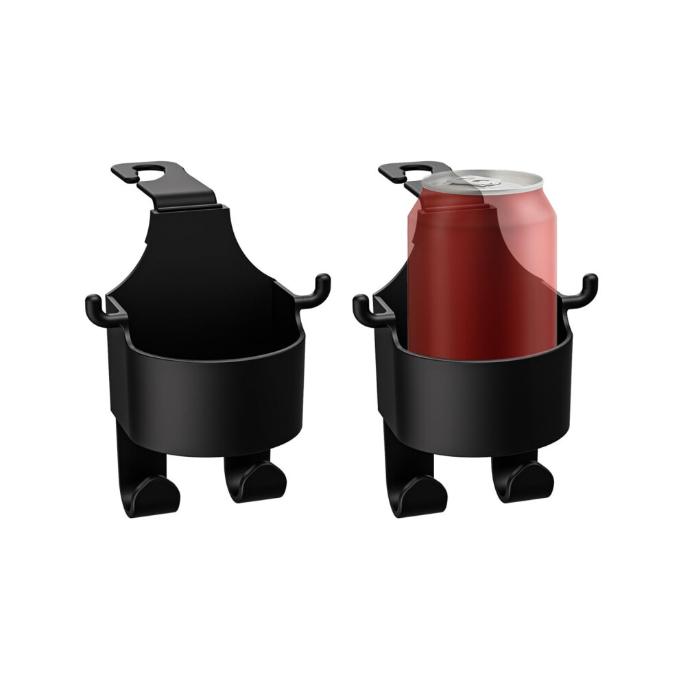 2 Pieces Car Seat Back Hooks With Cup Holder, Dual Hook Design Universal Car Headrest Hooks Black 9199774087407