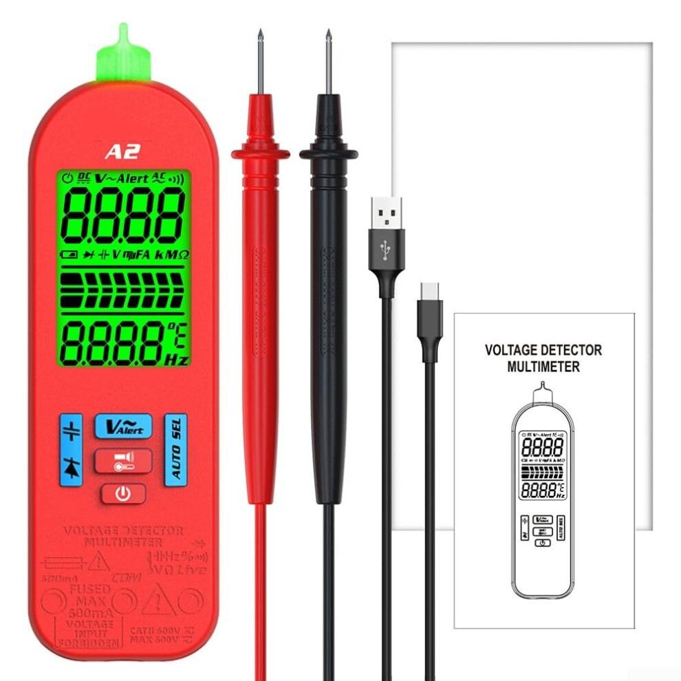 Digital Pen Multimeter Portable, Handheld, Rechargeable, Led Flashlight, Red And Green Backlight (B) 9347817623994