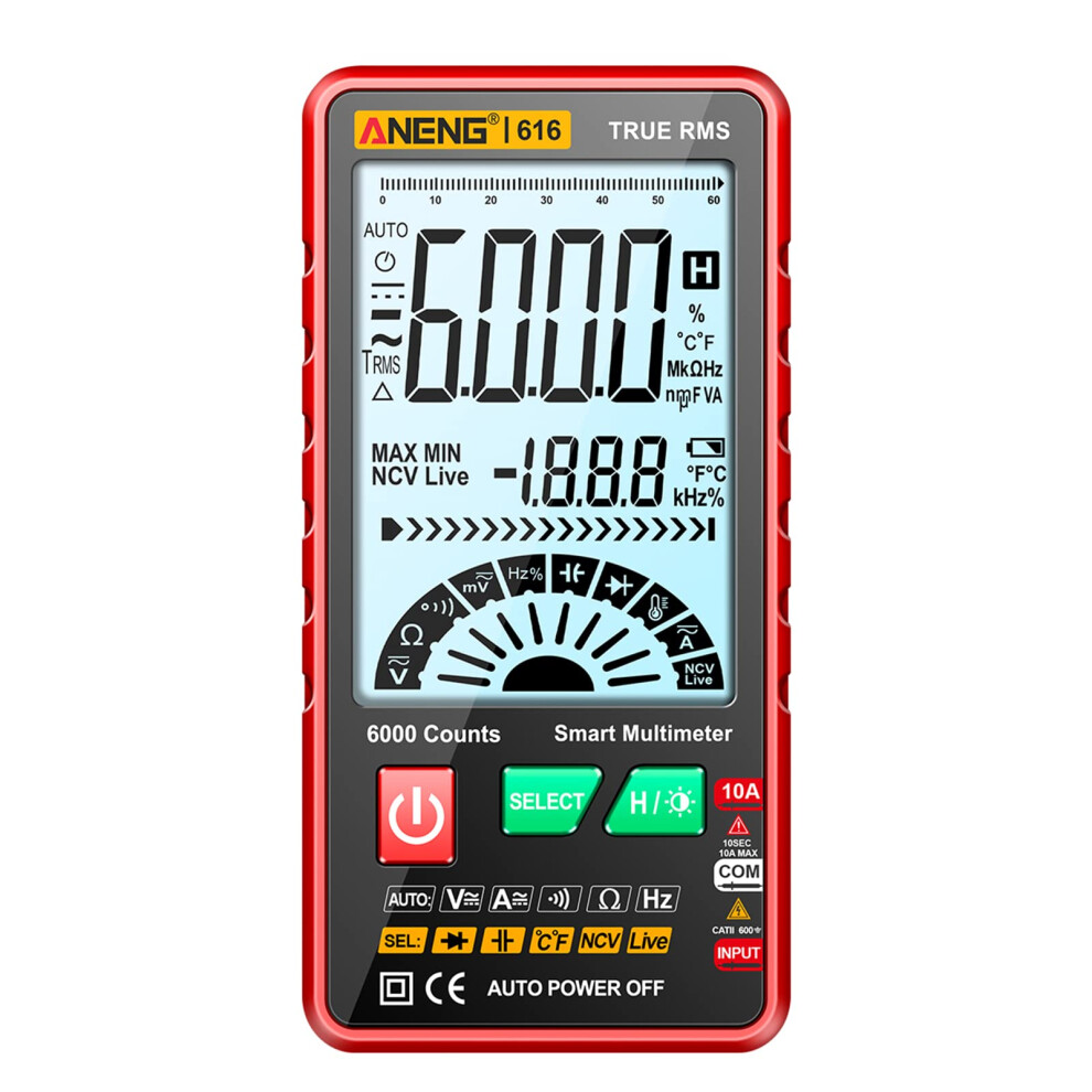 Smart Digital Multimeter Auto Range 6000 Counts Ncv True Rms Handheld Voltmeter Ammeter Red 9187378429709