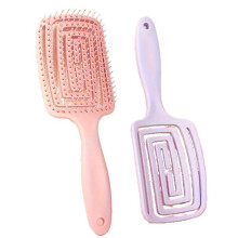 Detangling Paddle Hair Brush Set for Women Men Kids, Gentle Scalp Care, Pink and Purple