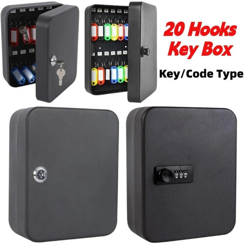 Key Cabinet with 20 Hooks, Combination Code Lock, Secure Key Storage for Home  Garage, Black 2