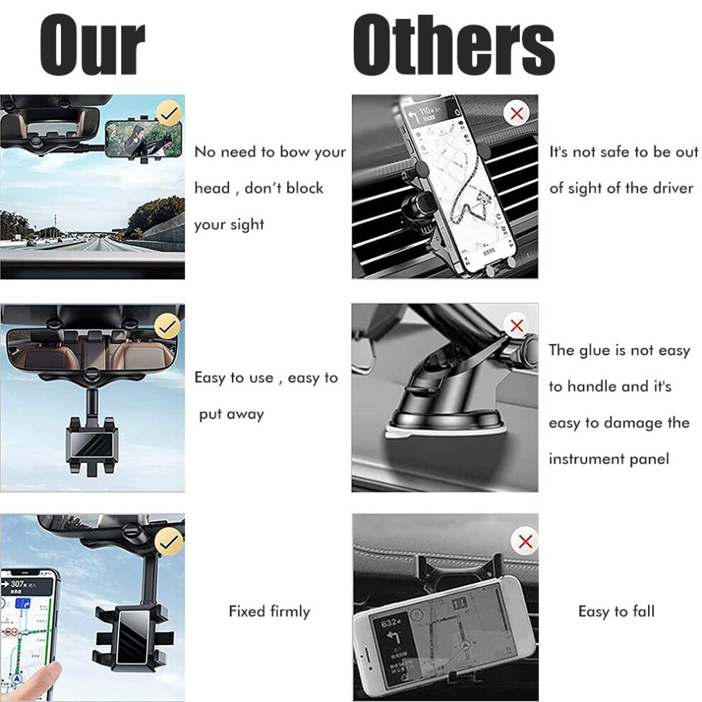 360 Rotatable Car Rearview Mirror Phone Holder Mount Abs Nano Pu Glue 4931375702359