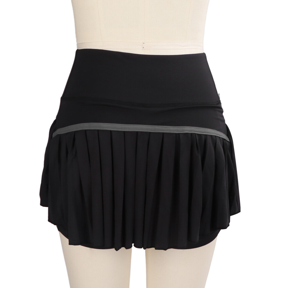 Black Tennis Pleated Skirt with Pockets, Breathable Shorts for Running & Yoga