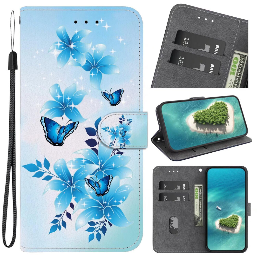 Wallet Case For Blackview A80 Pu Leather Flip Cover With Card Holder Kickstand Magnetic Closure Shockproof Butterfly Blue 9199774088824