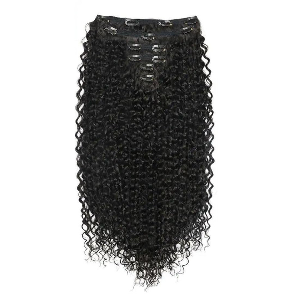 26 Inch Black Curly Clip In Hair Extensions Double Weft Synthetic Hairpiece for Natural Volume