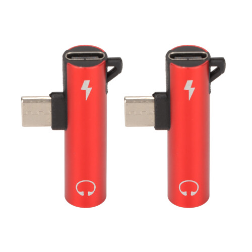 2 Stück USB-C auf 3,5-mm-Audioadapter, Langstil, Rot