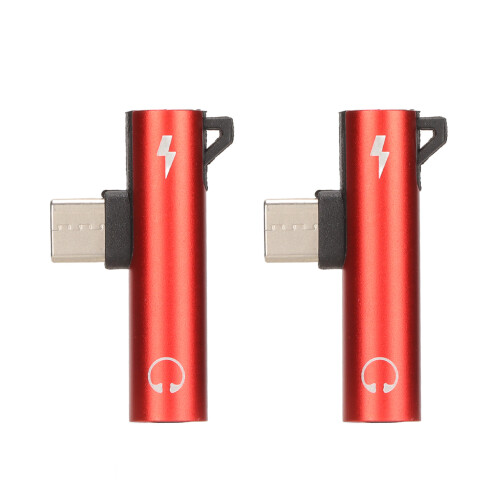 2 Stück USB-C auf 3,5-mm-Audioadapter, Langstil, Rot 1