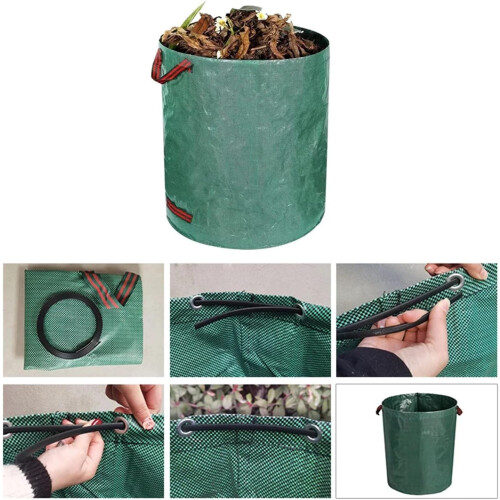 Trash Storage Container Waterproof Woven Bag Foldable 200L Garden Waste Bin Reusable 1