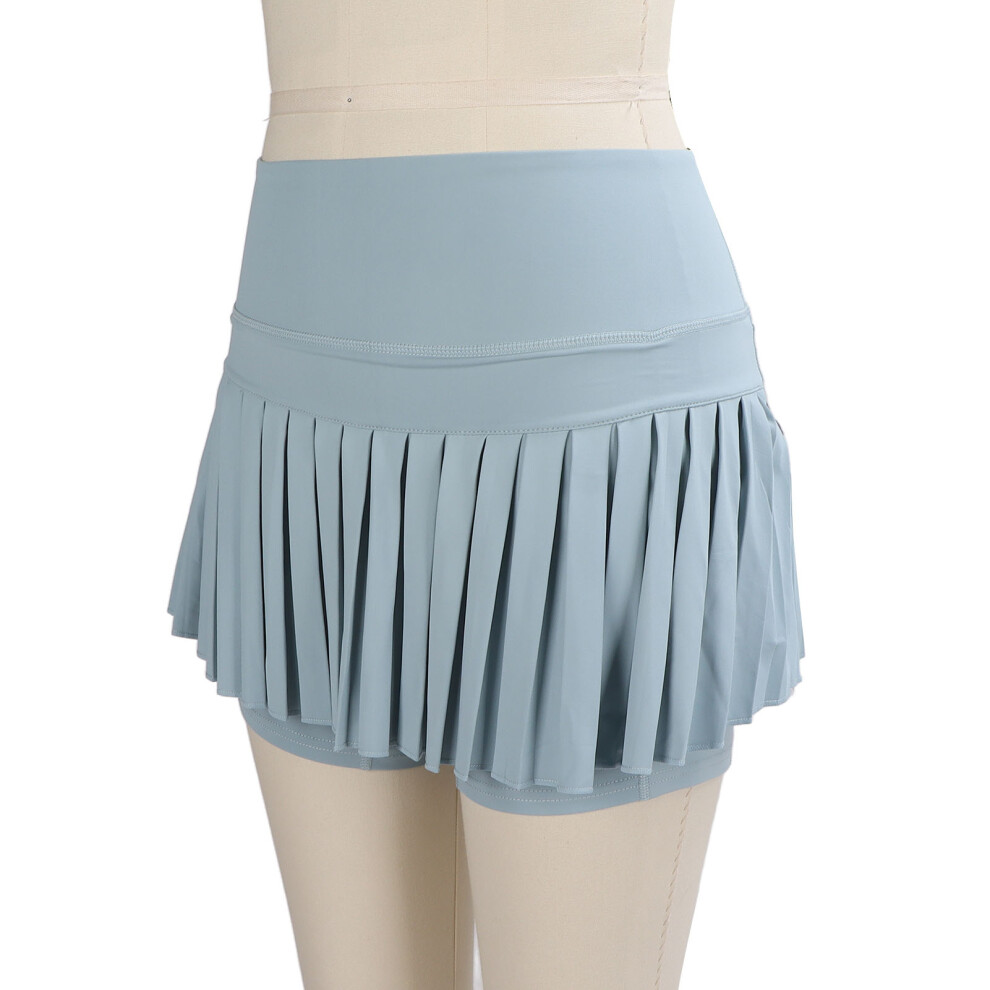 Light Blue Breathable Stretchy Pleated Sports Skirt with Pockets for Girls Women L
