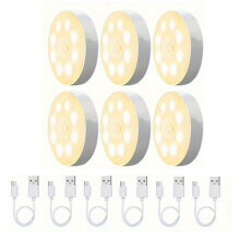 Paquete de 6 Luces LED con Sensor de Movimiento, Recargables por USB, para Armario Interior, Iluminación de Inducción A Batería para el Hogar.A