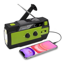 Portable Wind Up Solar Radio Emergency Hand Crank AM FM Weather Radio 4000mAh LED Flashlight Reading Light SOS Green