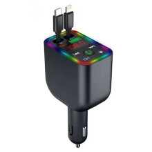 LED Wireless Mp3 Car Kit Trasmettitore FM Ricevitore Audio USB Tipo-C Retrattile 2 Porte Caricabatterie Rapido per Auto