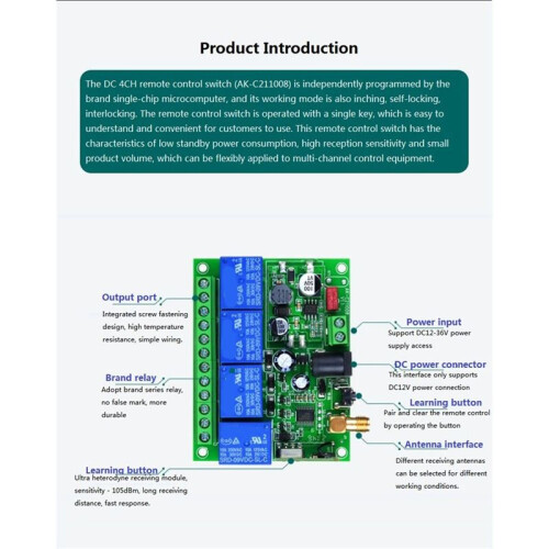 Wireless Remote Control , 4-Channel Industrial Transmitter, 12V-36V High-Power Remote for Equipment & Lamp Control 1