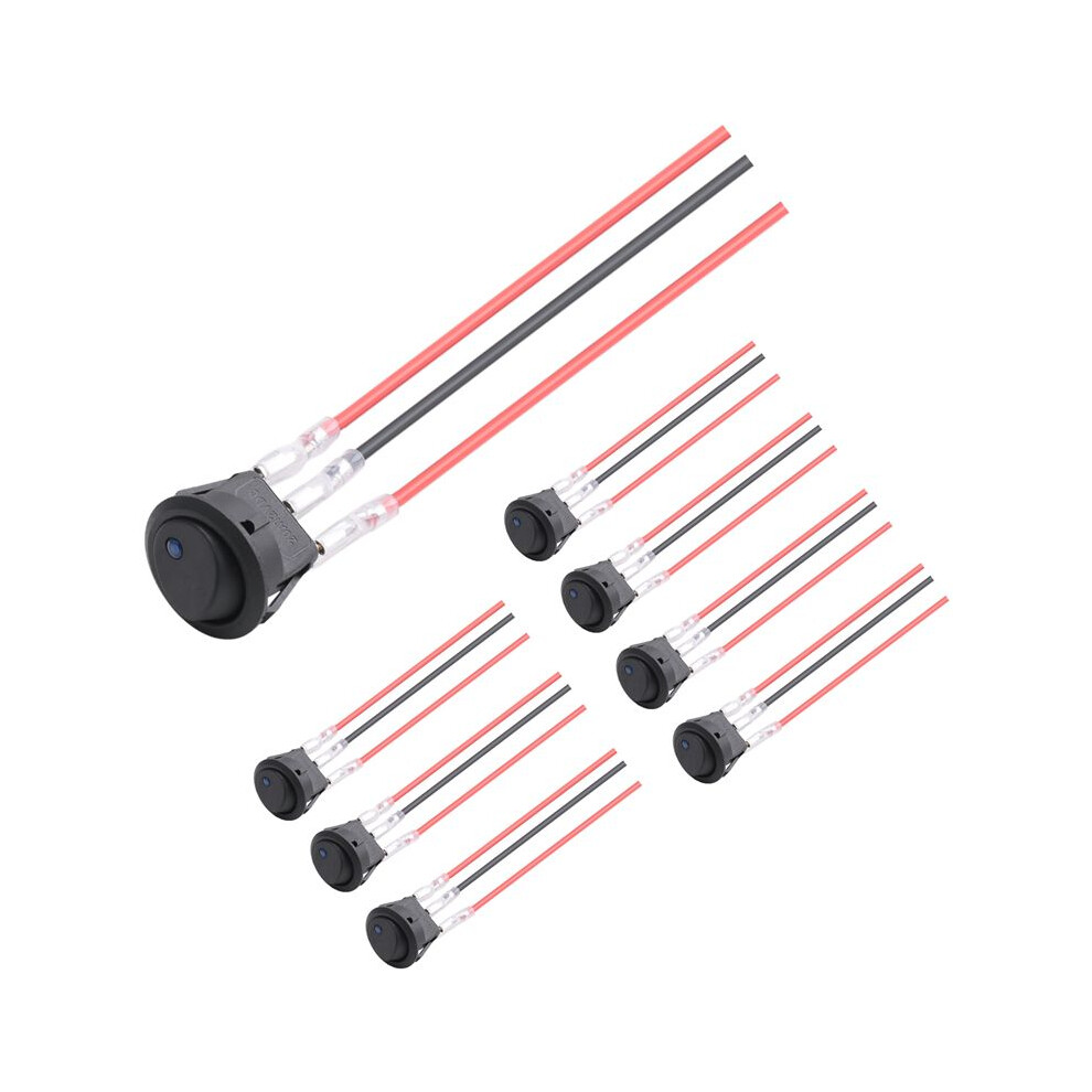 8Pcs 12V 20A Round Toggle Led Rocker -Off Control Spst 3Pins For 12V Car Truck Boat With 24Pcs Wires 6033515895131