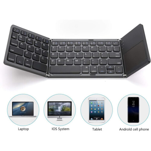Foldable Bluetooth Keyboard with Touchpad, Wireless Rechargeable, Compact for iOS Android Windows 1