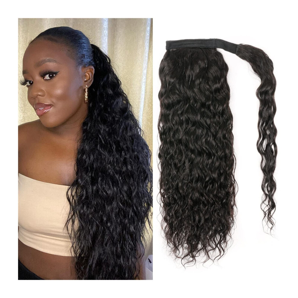Unisex Human Hair Ponytail Extension Long Wavy Water Wave Wrap Around Brazilian Remy Clip In 1226'
