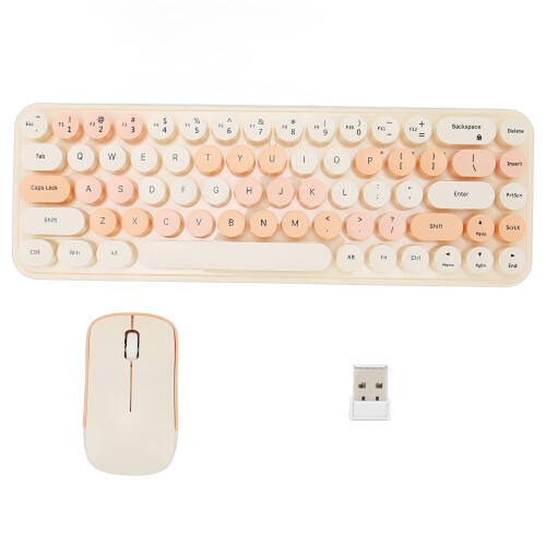 Typewriter Round Retro Keyboard Wireless Combo, 3 Level DPI with Efficient Hotkeys, Full-Size Compact Design with Ergonomic Layout, 2.4G Plug and