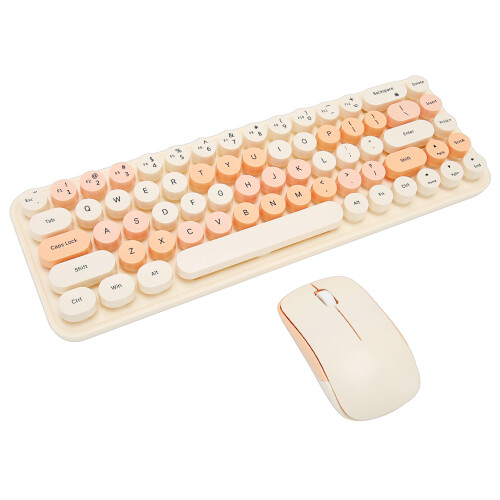 Typewriter Round Retro Keyboard Wireless Combo, 3 Level DPI with Efficient Hotkeys, Full-Size Compact Design with Ergonomic Layout, 2.4G Plug and 1