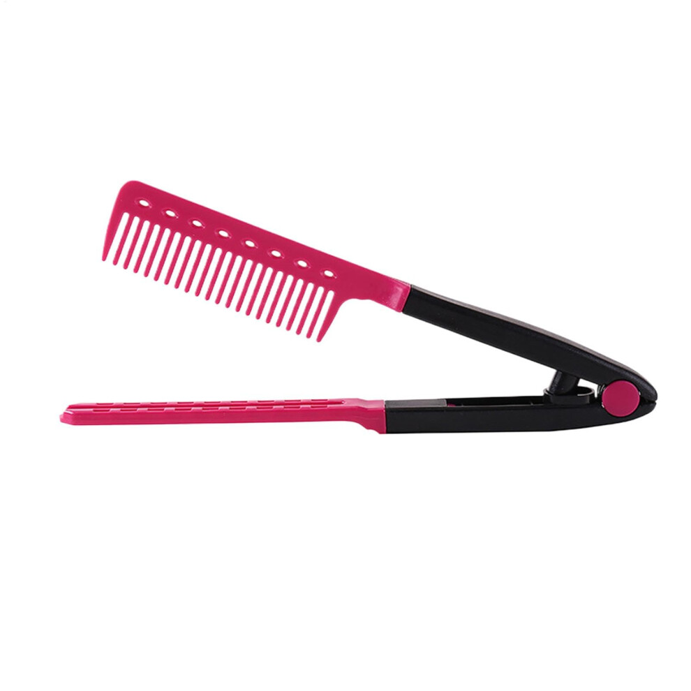Hot Pink Hair Straightener Brush with V Shaped Comb, Fast Smoothing, Compact Travel Size
