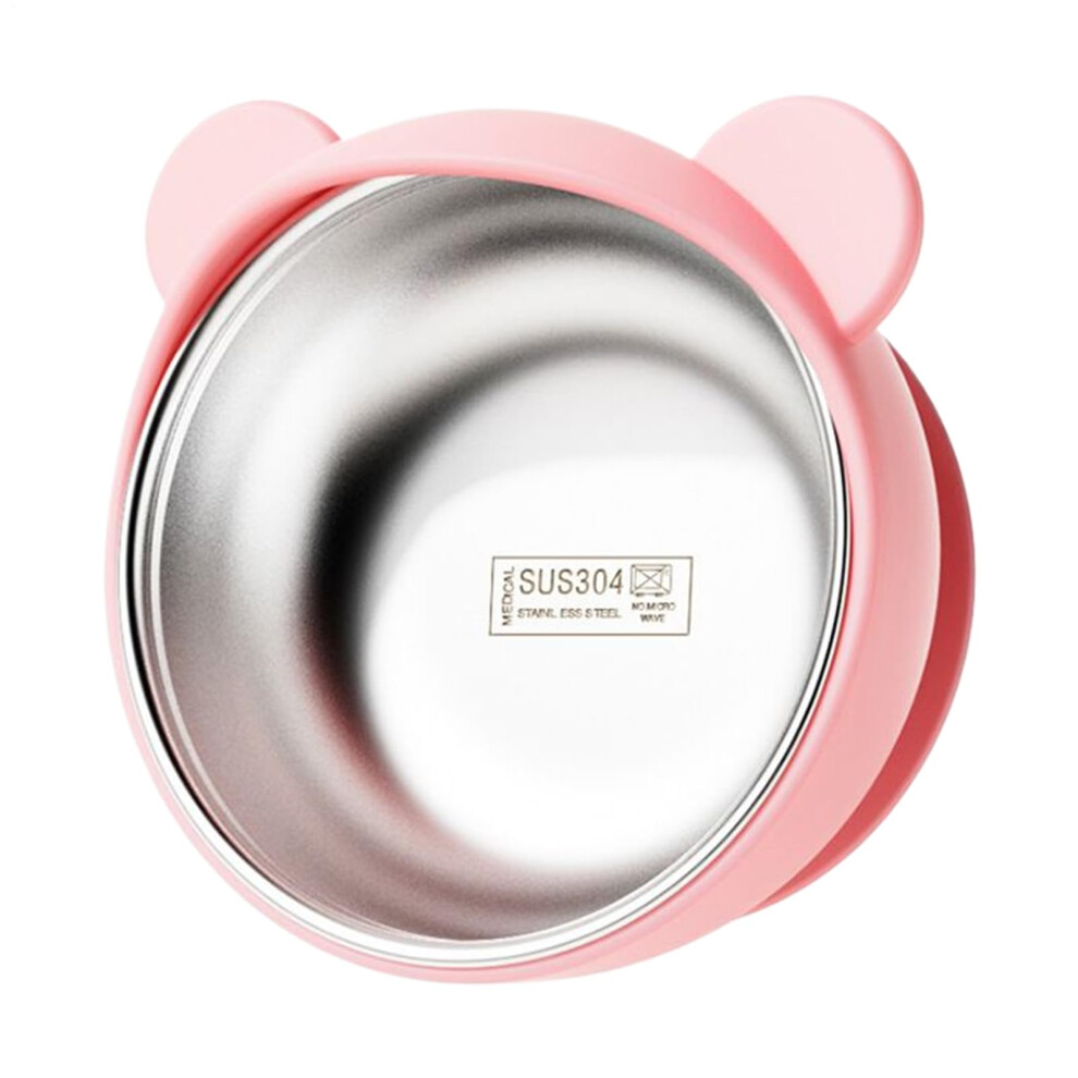 Baby Suction Bowl with Stainless Steel Interior, NonSlip Base, Thermal Insulation, Pink