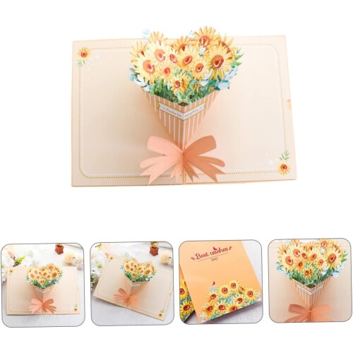 Sunflower 3D Greeting Card Elegant Handmade Birthday Wedding Blank Inside for  Message 1