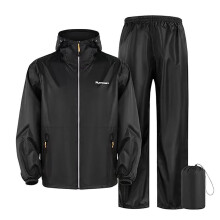 Rain Suit Men's Motorcycle and Bicycle Rain Gear, Waterproof TwoPiece Jacket and Trousers, Windproof Hiking Black XL