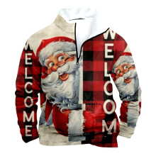 Christmas Jumper Men's Funny Print Pullover Winter Sweatshirt Regular Fit Long Sleeve Turtleneck Dark Blue Size M