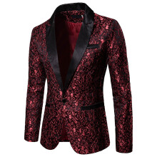 Glitter Suit Men's Sequin Blazer For Wedding Party Breathable Long Sleeve One Button Tuxedo Soft Red Size L