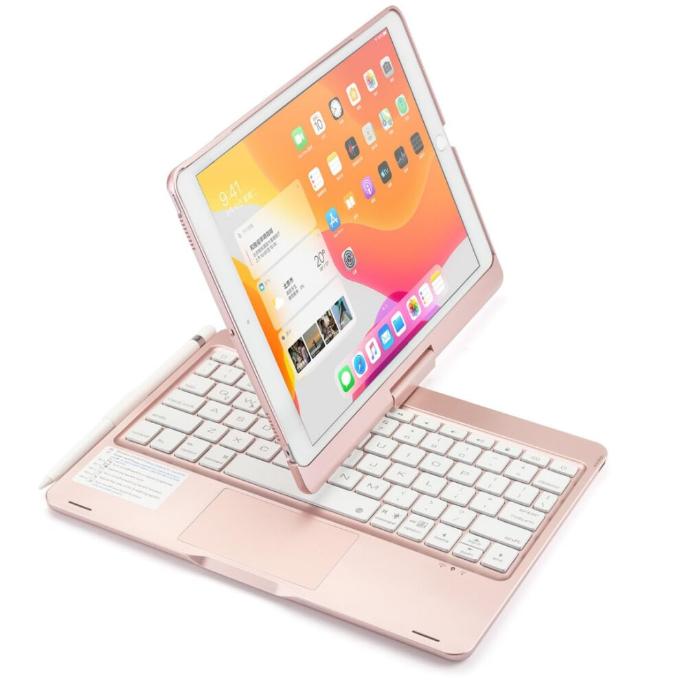Keyboard Case For Ipad 10.2 With 360 Rotation, Touchpad And 7Color Backlight For Ipad 9Th 8Th 7Th Gen, Air 3, Pro 10.5, Rose Gold 9382693268297