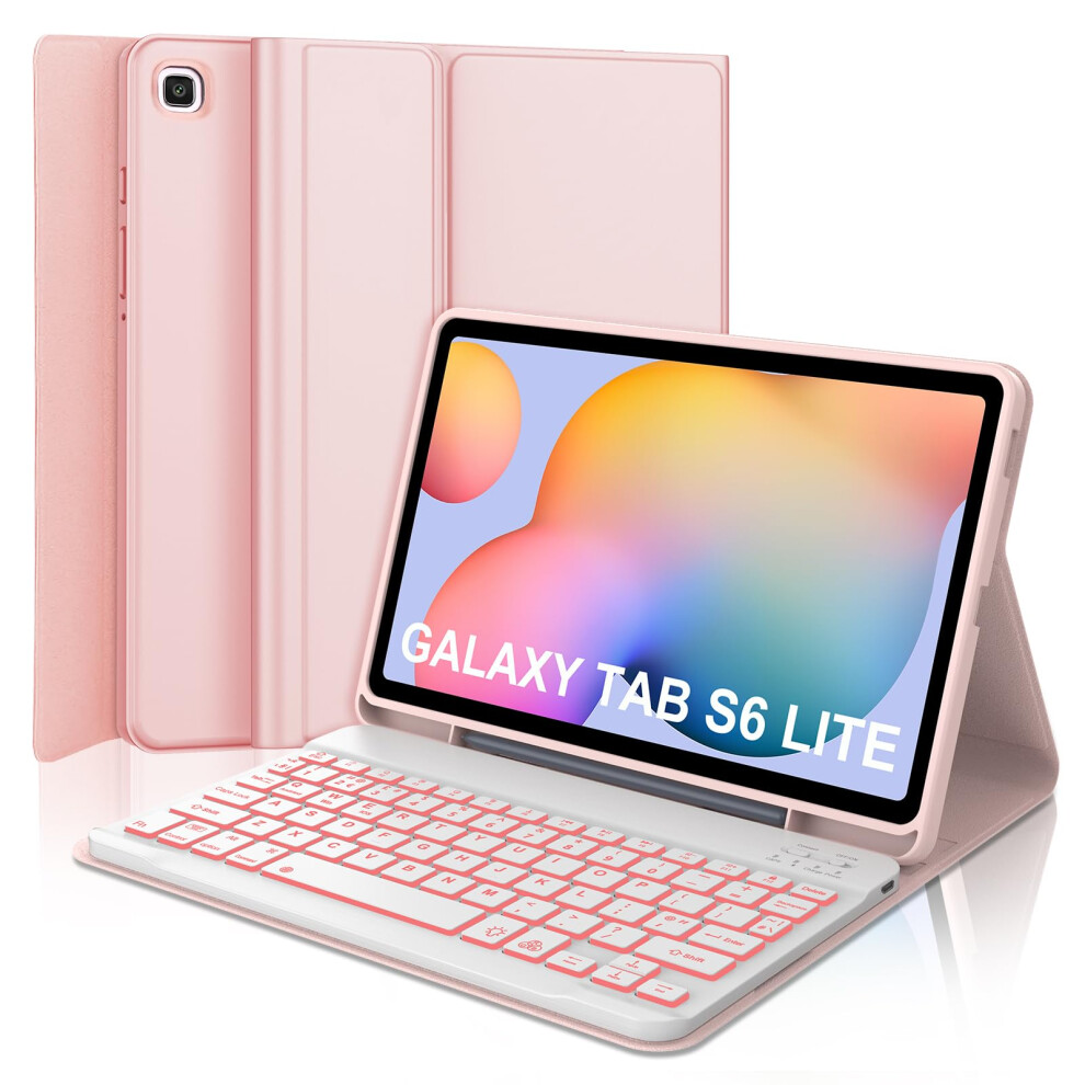 Backlit Keyboard Case With Detachable Magnetic Keys, For Samsung Galaxy Tab S6 Lite 10.4 Pink 9382693269591