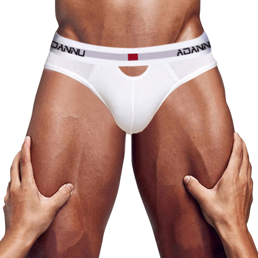 White Men's Gstring Underwear Elephant Shape Thong With Bulge Pouch, Xxl