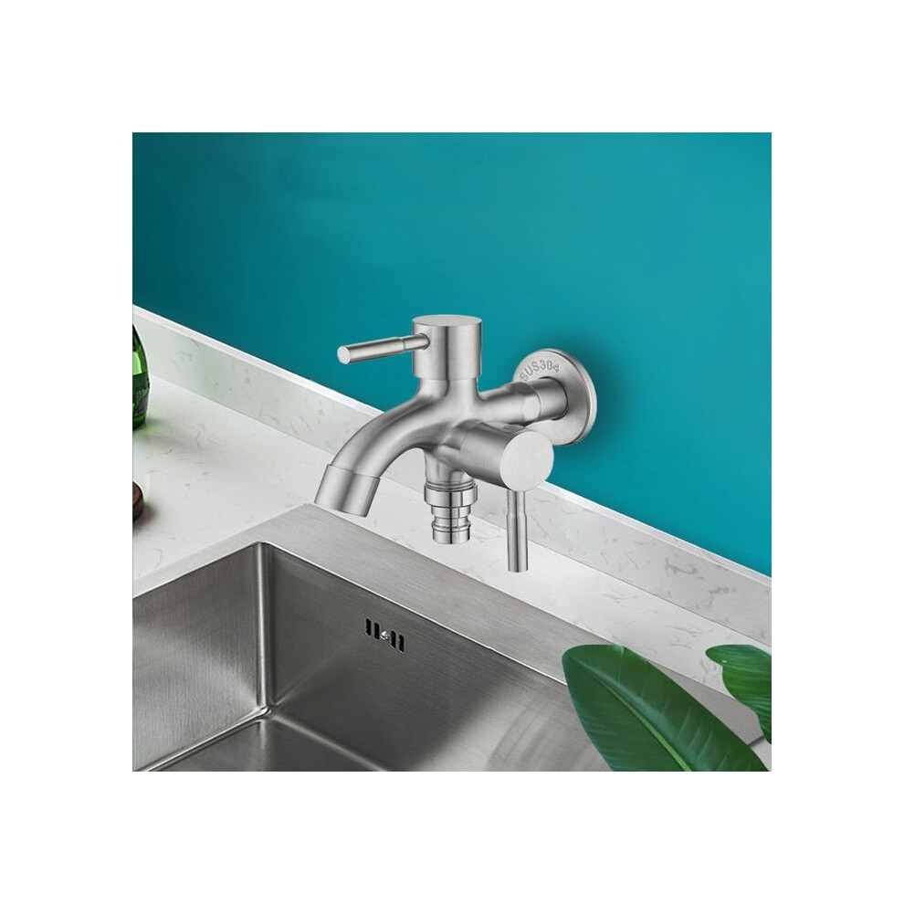 Bathroom Faucet, Dual-Purpose Faucet 1 Inlet 2 Outlets, Stainless Steel, For Mopping Sinks, Washing Machines 8581600311731