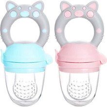 Samber Baby Silikon Fruchtring Knabberschnuller – M – Rosa + Blau