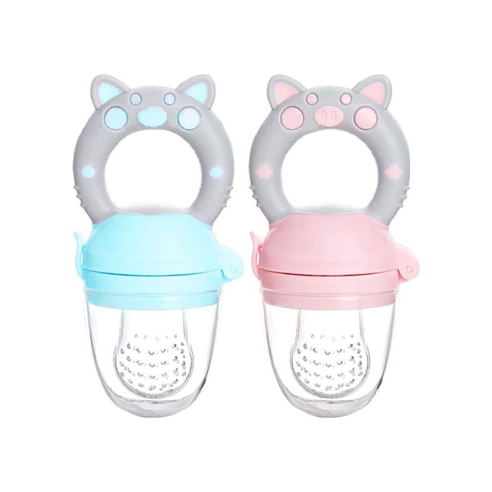 Samber Baby Silicone Fruit Feeding Ring Nibbler Pacifier - M - + Pink/Blue Aihontai