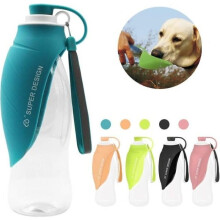 Tragbare Hundewasserflasche, Reise-Hundewasserflasche mit Silikonnapf für den Außenbereich (blau)