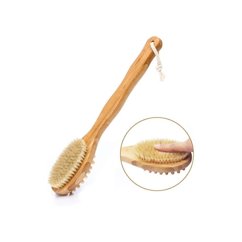 Aihontai Body Brush, 2 In 1 Shower Back Brush Natural Bristles - Improve Blood Circulation, Exfoliating Scrub